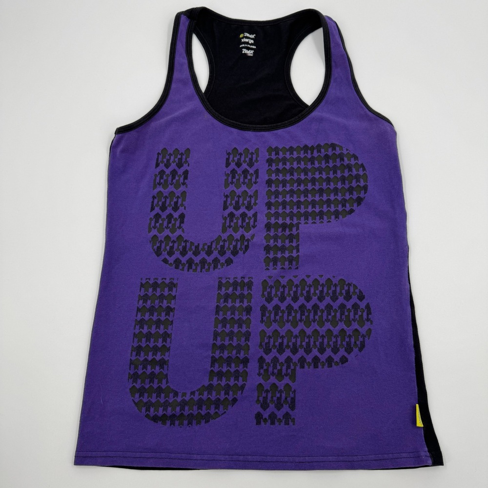 Zumba Reversible Racerback‎ Tank Top Purple Black Graphic Print XL A1347